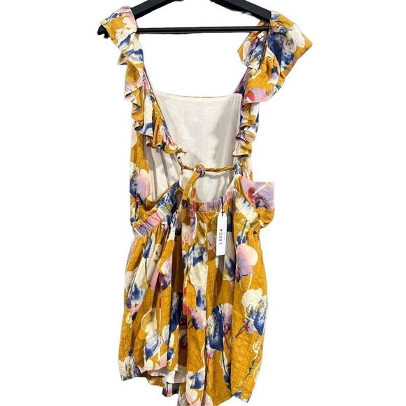 NEW!! LUCCA COILUTURE Khloe Terracotta Gold Floral Romper Size Large Flounce Ruf - Picture 6 of 15